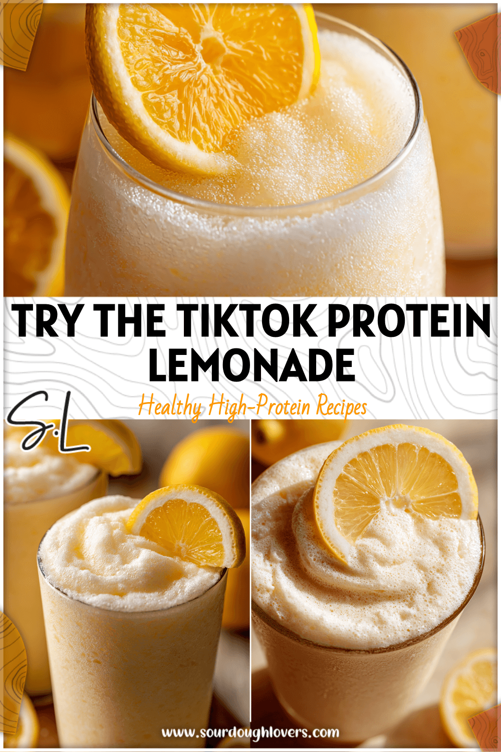 Glass of Frozen Protein Lemonade with fresh lemon slices and creamy Vanilla Protein Shake foam on top. 2026